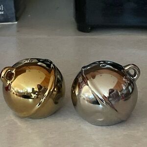 NEW Hallmark Metallic Gold & Silver Bells Salt and Pepper Shakers Jingle Bells